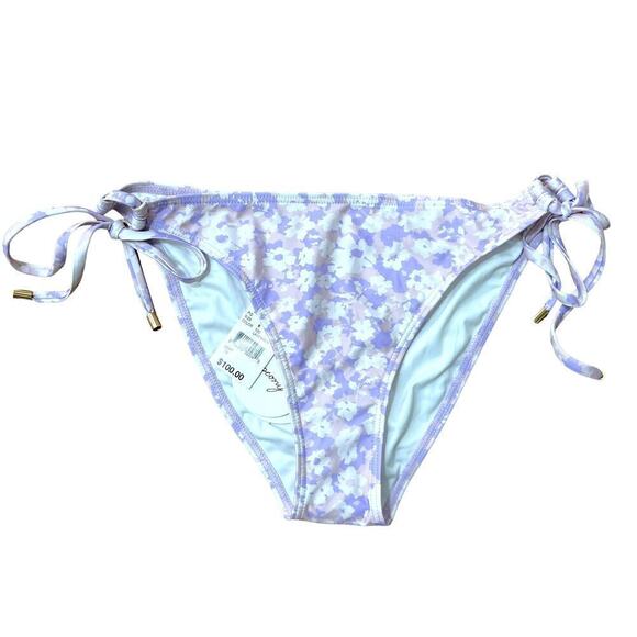Peony Lavender Fleur Tie Side Bikini Bottom All Over Pattern Mid Rise Purple 6 - Picture 4 of 10